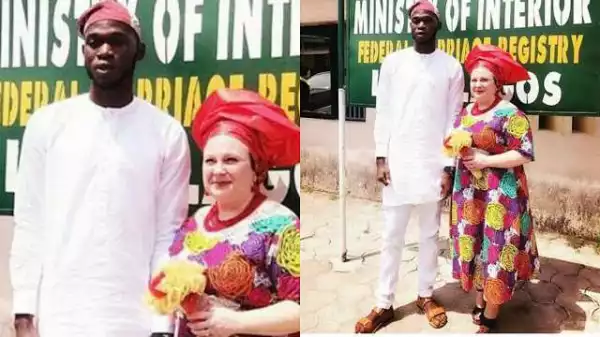 Photo of young Nigerian man who married an older white woman
